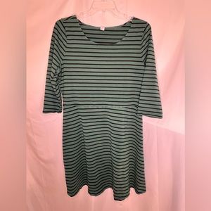 Old Navy Cotton A-Line Dress. Dark green and black striped. Size XXL.